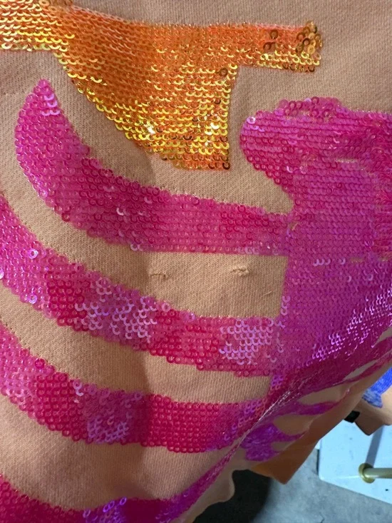 Queen of Sparkles Orange Skeleton Sweatshirt Size S *Damaged* - Picture 3 of 7